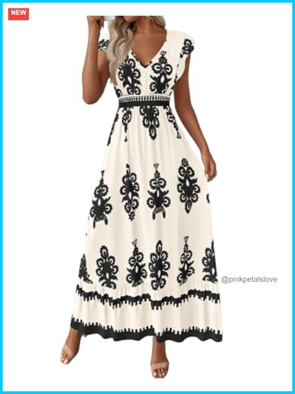 Floral V-Neck Short Sleeve Smocked Waist Maxi Dress with Pockets